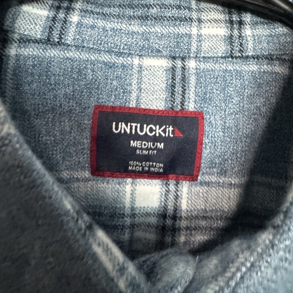 Untuckit Shirt Mens Medium Blue Plaid Salentino Flannel Slim Fit Long Sleeve - Picture 3 of 9